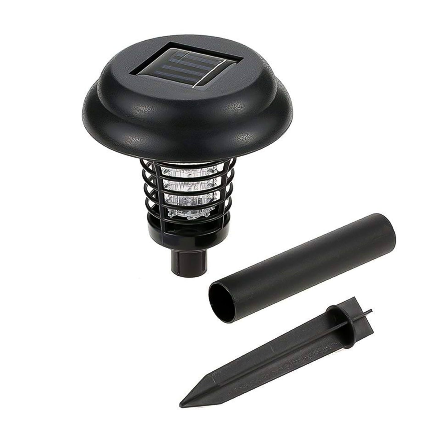 Two Wukusy solar-powered UV LED mosquito traps with bug zappers for outdoor garden lighting and pest control.