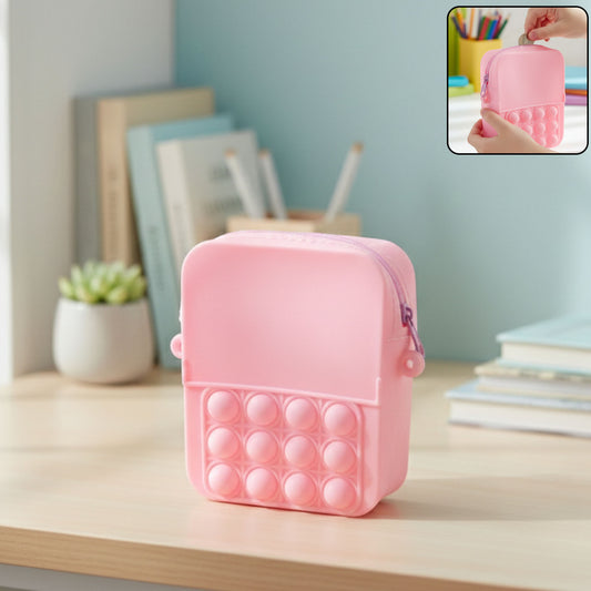 Wukusy Kids Pop It Fidget Shoulder Bag in vibrant colors, featuring a playful pop it design for children.