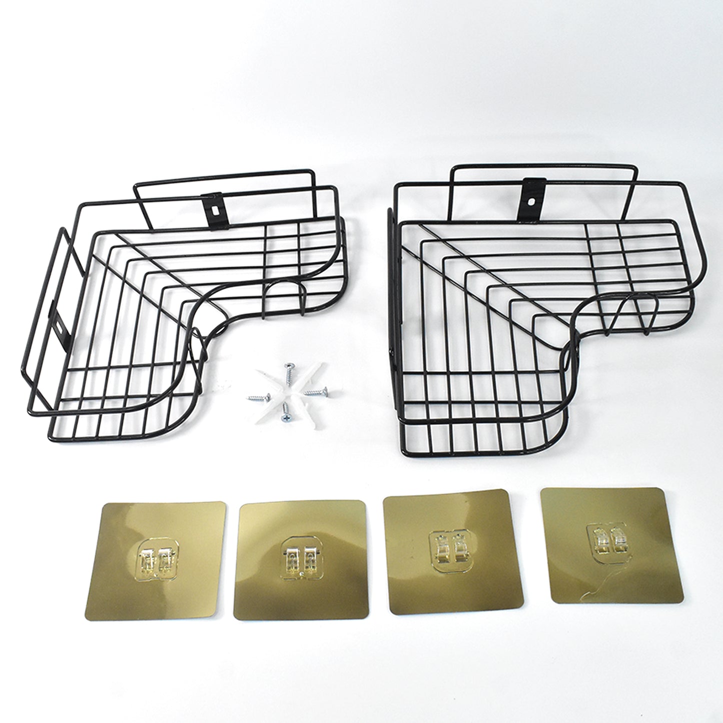 Wukusy metal shower shelf set without drilling, two durable stainless steel bathroom storage shelves for shower organization
