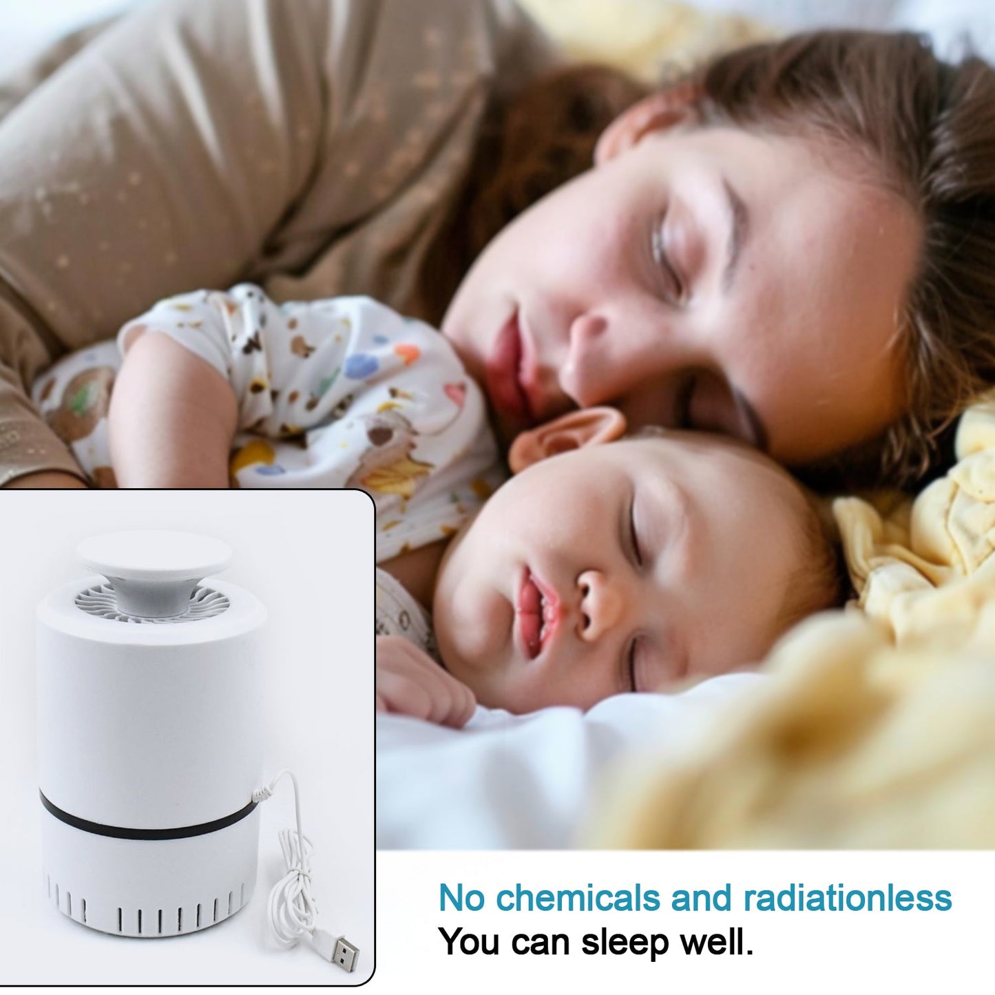 Wukusy USB-powered mosquito killer machine on a table, designed to attract and eliminate mosquitoes effectively.