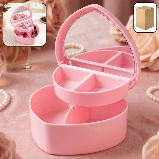 Wukusy multipurpose makeup storage box with mirror, featuring multiple compartments for organizing cosmetics and accessories.