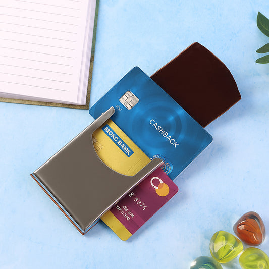 Wukusy premium leather finish visiting card holder, compact and stylish for carrying business cards securely.