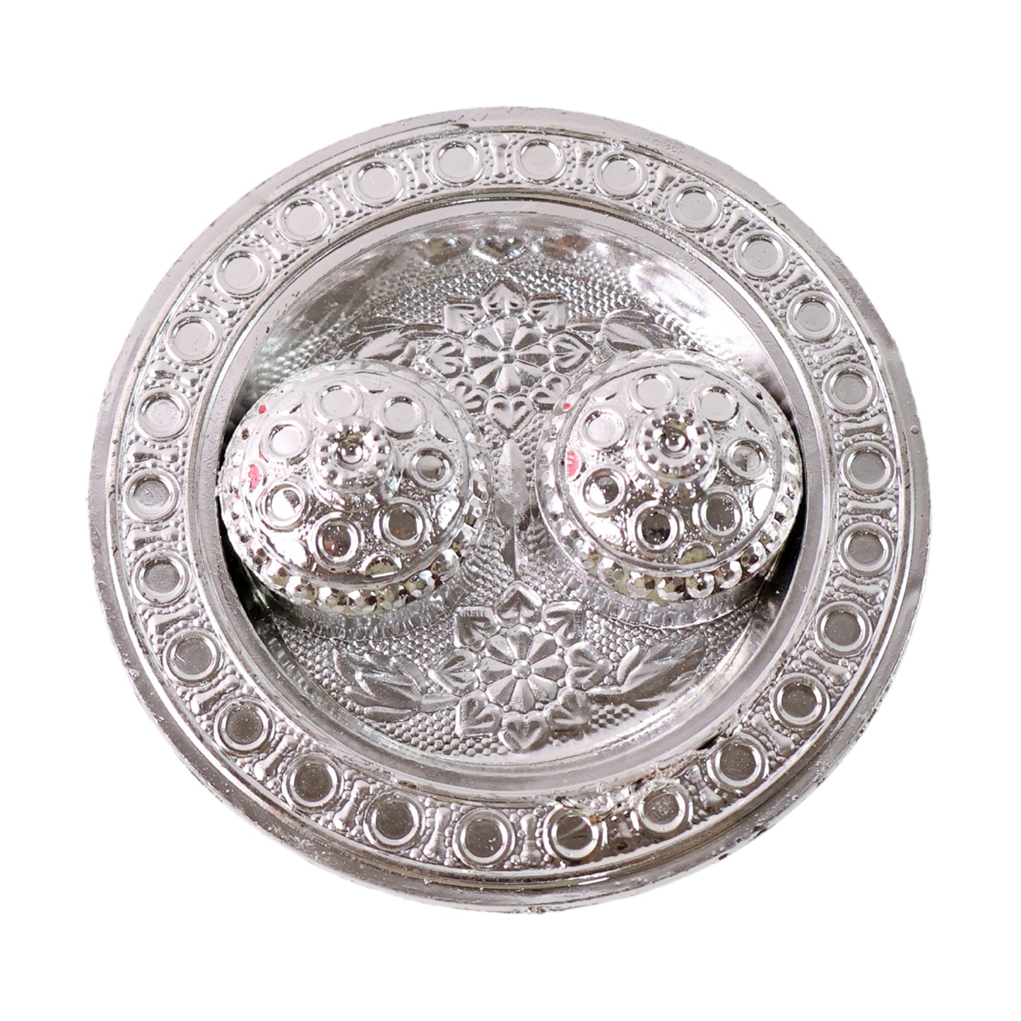 Small round Puja Thali holder by Wukusy, designed for kumkum and religious offerings, with a decorative shape for traditional rituals.