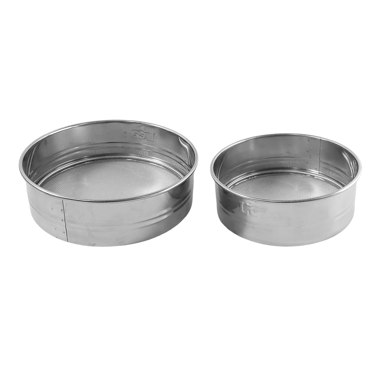 Wukusy stainless steel fine mesh atta chalni sieve set with two durable, easy-to-clean sieves for flour and spice sifting.