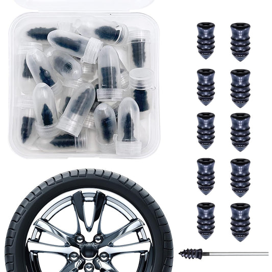 Set of 10 black Wukusy tire repair rubber nails and screws for car tires, shown arranged on a clean surface.
