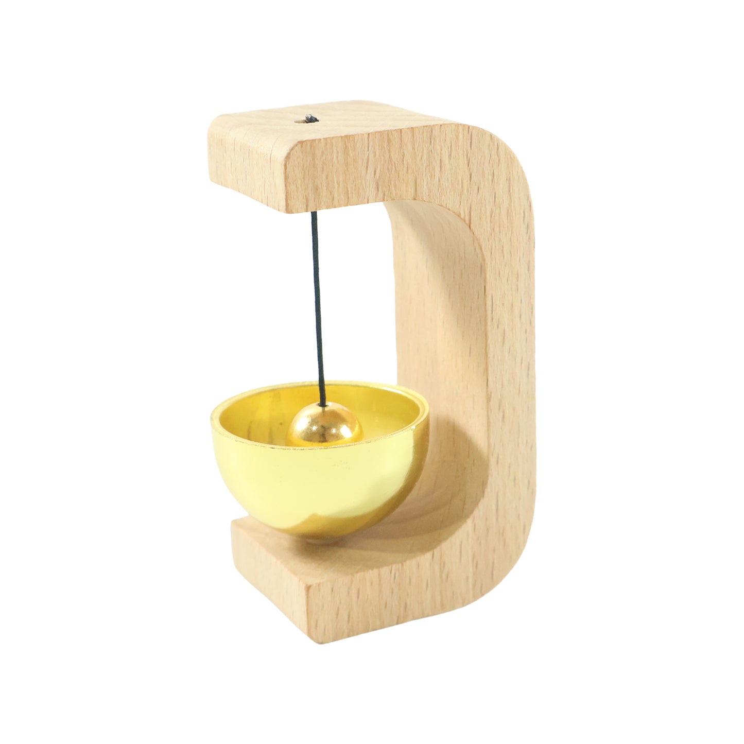 Wukusy Zen meditation bell with wooden stand, handcrafted brass bell for mindfulness and relaxation practice.