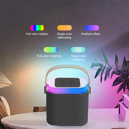 Wukusy wireless speaker and microphone set with RGB lights, portable karaoke machine supporting memory card, ideal for travel and TV use