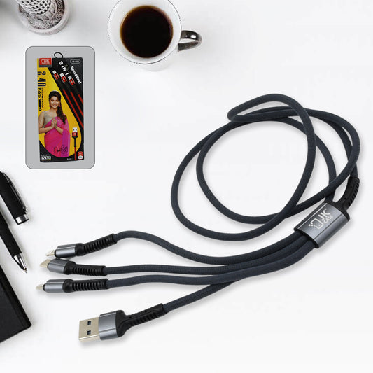 Wukusy 3-in-1 multi super fast charging cable, 1200mm, with multiple connectors for versatile device charging.