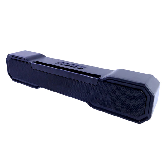 Wukusy 3D sound wireless Bluetooth speaker in black, compact portable electronics device with control buttons and speaker grille
