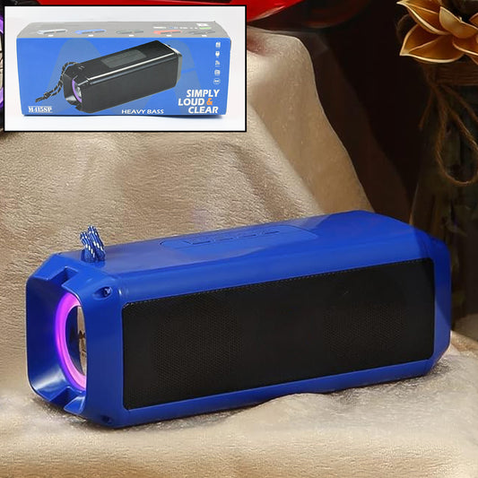 Wukusy portable wireless rechargeable Bluetooth speaker, compact electronic device with buttons and speaker grille for music playback.