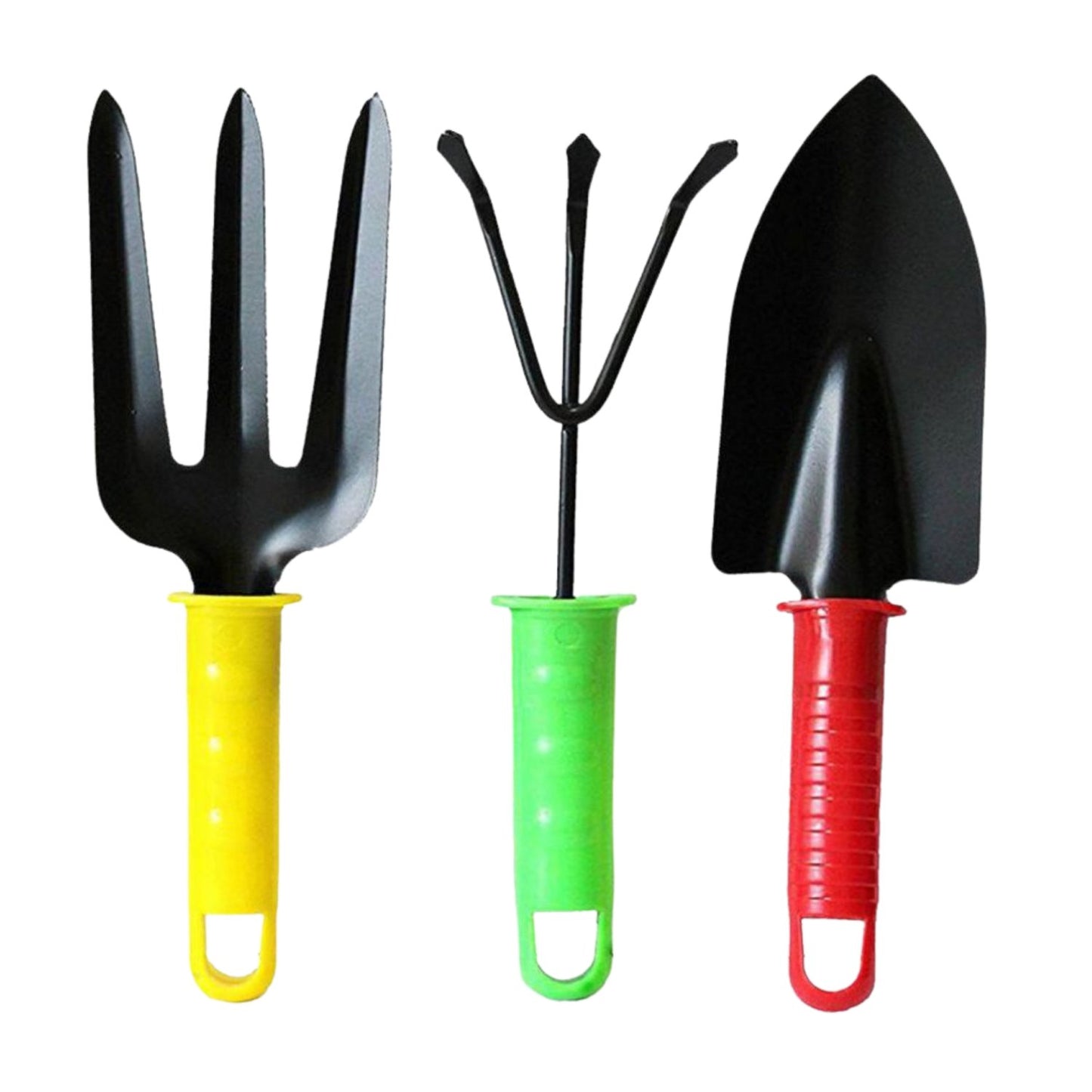 Wukusy colorful garden tool set with three durable tools for gardening and planting activities.