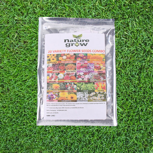 Wukusy garden flower seed combo with 20 varieties in a single packet, showcasing colorful flower seeds for gardening.