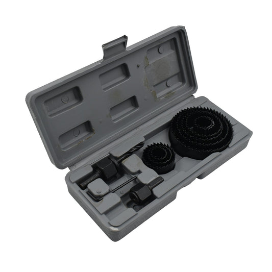 Wukusy 12-piece hole saw kit with sizes from 19mm to 64mm for cutting holes in wood, metal, and plastic.