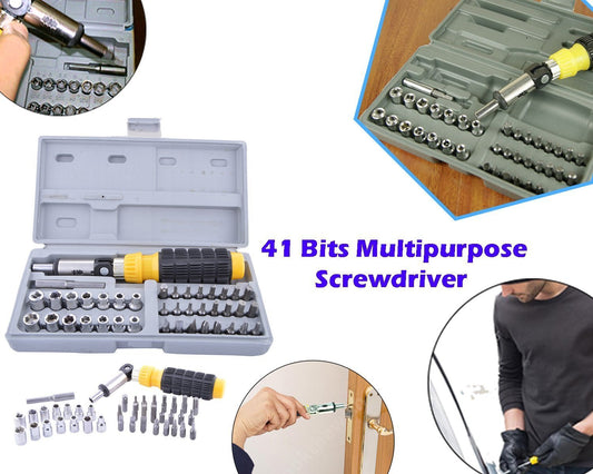 Wukusy 41-piece socket and screwdriver tool kit accessories, hardware tools including sockets, bits, and screwdrivers for repairs.