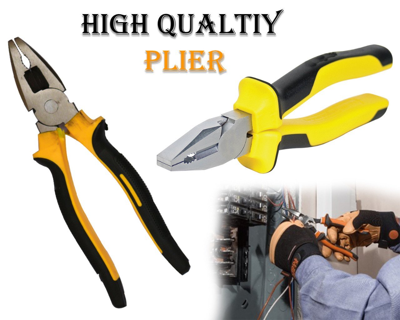 Wukusy 444 Heavy Duty Combination Pliers and Wire Cutters, durable hardware tool with ergonomic handles and cutting edges.