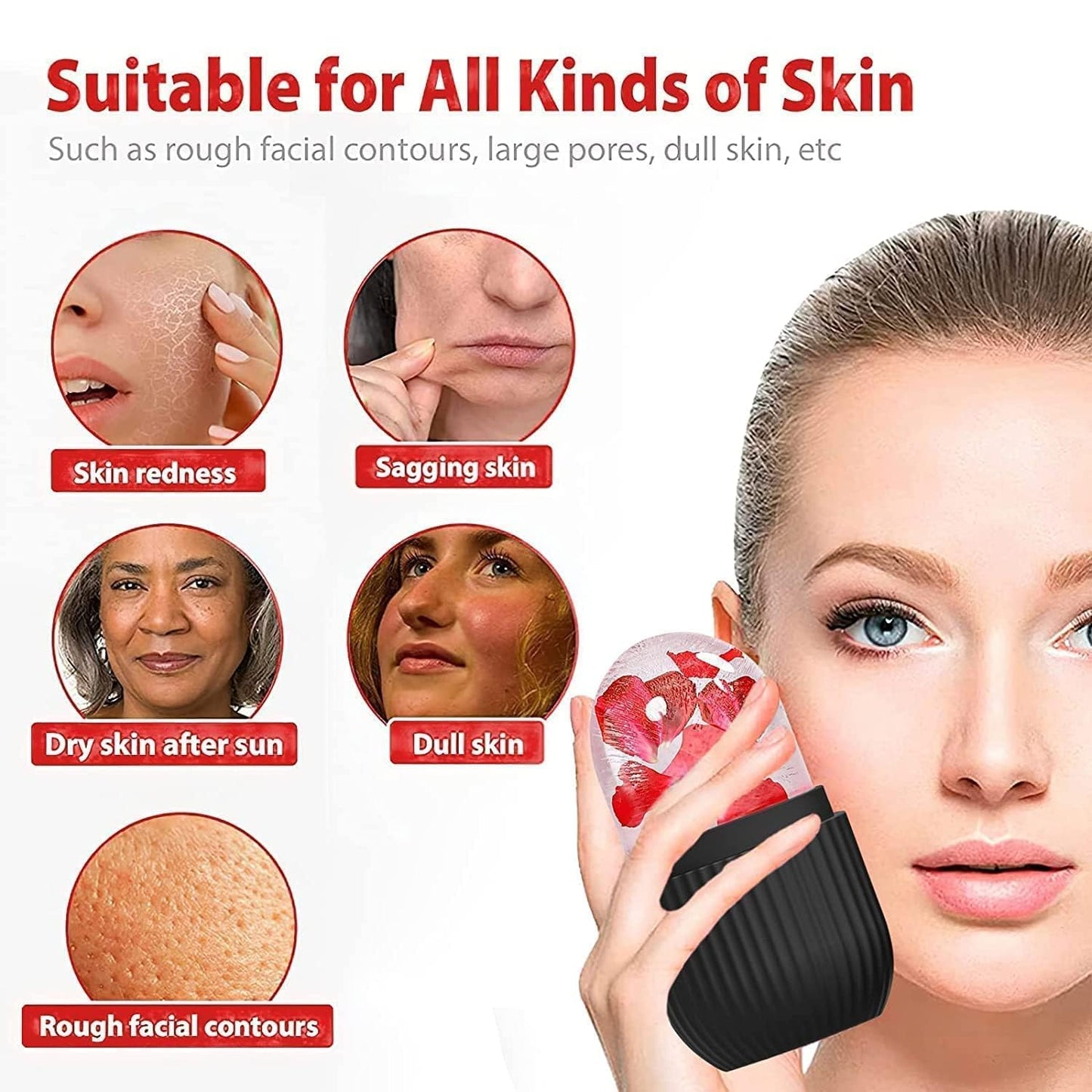 Wukusy 1224b Face Ice Roller for reducing swelling and puffiness, black, handheld face massager and ice treatment tool.