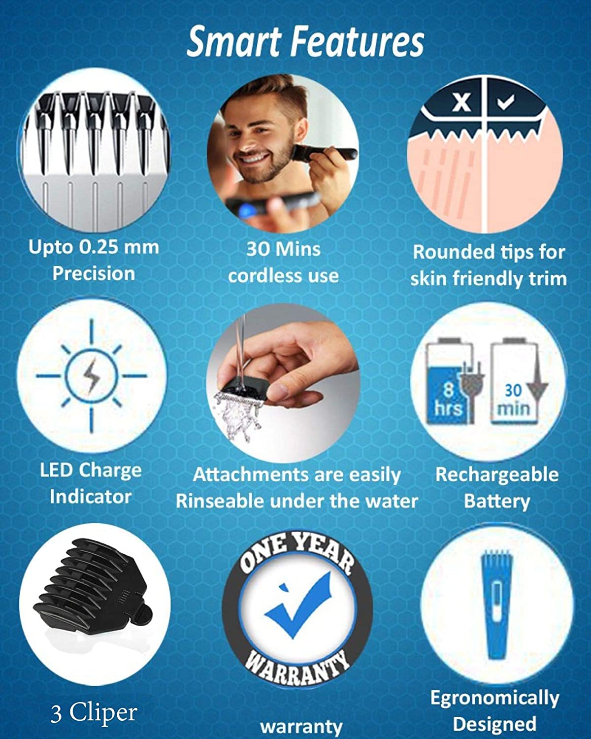 Wukusy NS-216 rechargeable cordless hair and beard trimmer for men, with adjustable blades and ergonomic design.