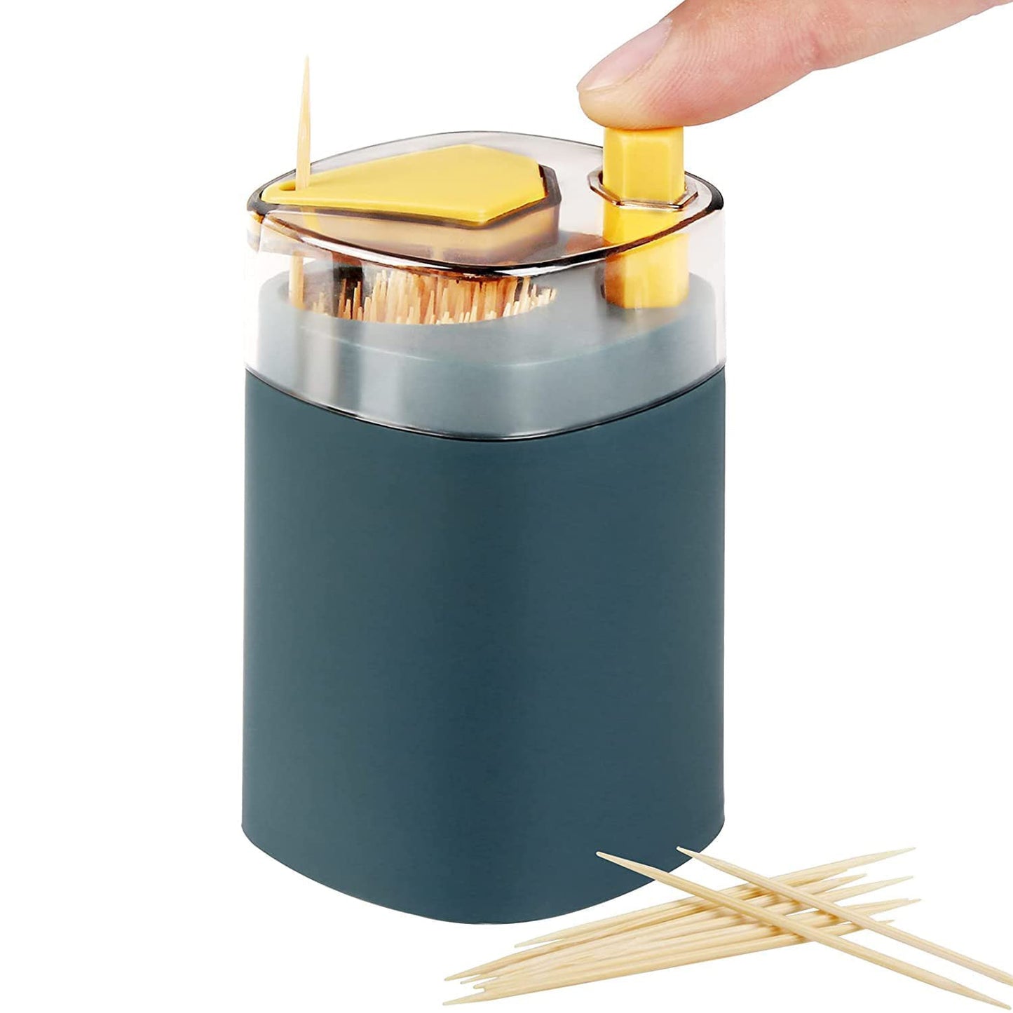Wukusy automatic toothpick dispenser with pop-up opening, thickened container for kitchen or restaurant toothpick storage.