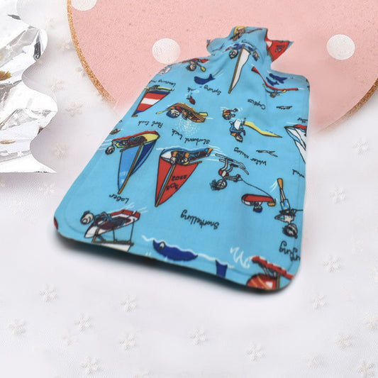 Wukusy hot water bottle bag for pain relief, soft fabric cover with secure closure, designed for heat therapy and comfort.