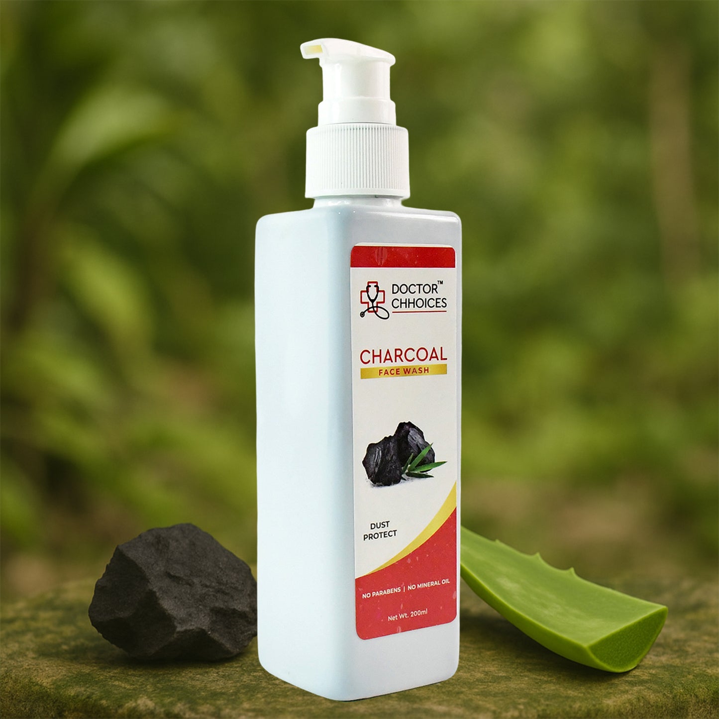 Wukusy Doctor Chhoices Charcoal Face Wash 200ml bottle, natural skincare product for deep cleansing and skin detox.