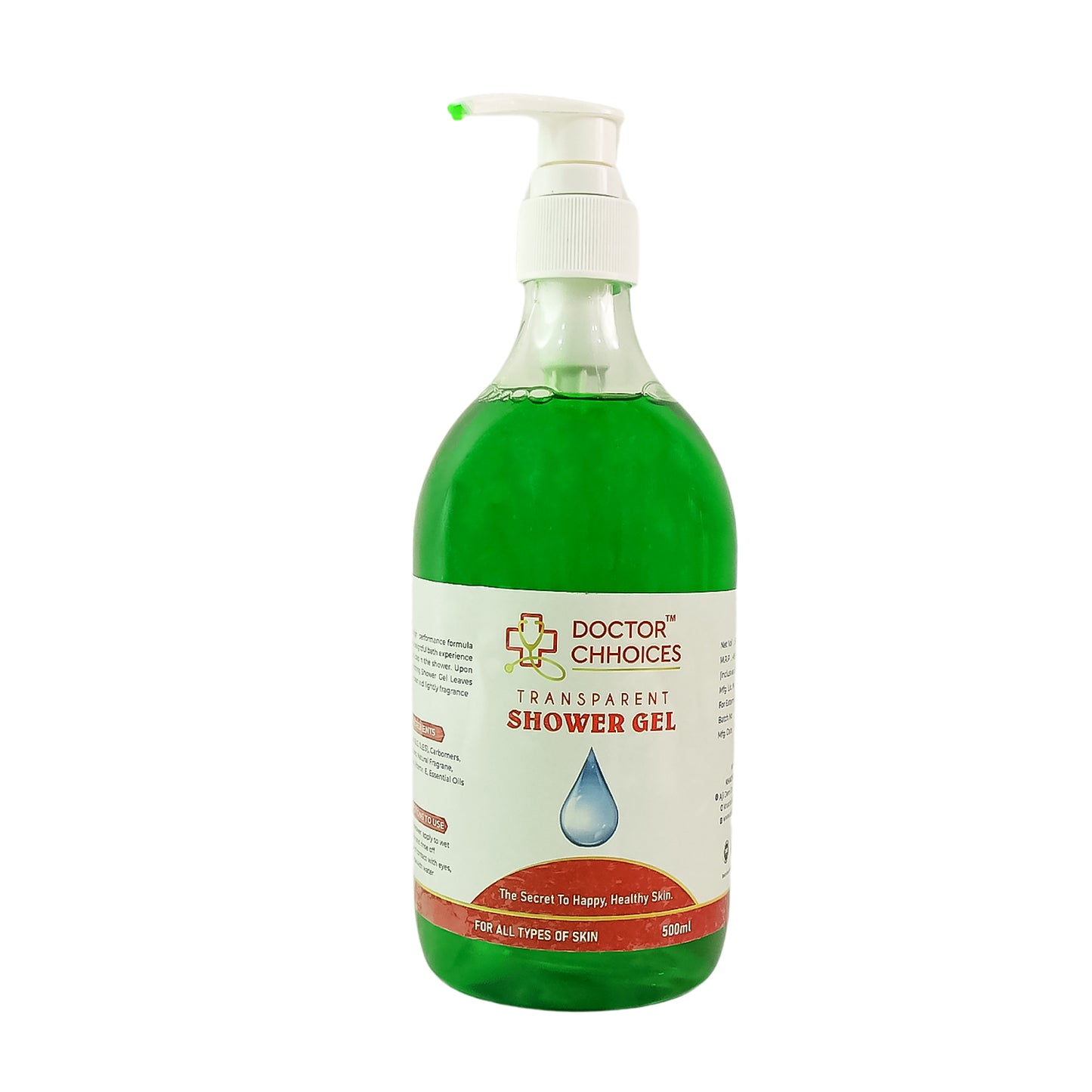 Wukusy Doctor Chhoices transparent shower gel in 500ml bottle with pump dispenser, health and beauty skincare product.