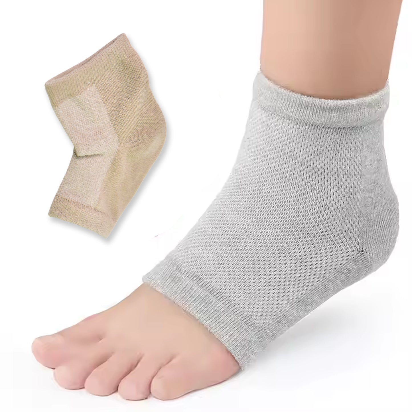Wukusy heel socks for overnight wear, showing a pair in mixed colors designed to relax and support feet while sleeping.