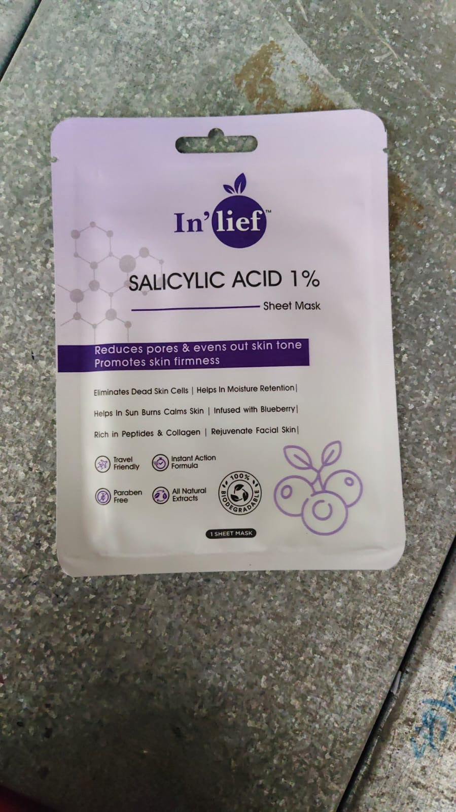 Wukusy Inlief Salicylic Acid 1 Clarifying Pore-Refining Facial Sheet Mask on a white background, skin care treatment for clearer pores.