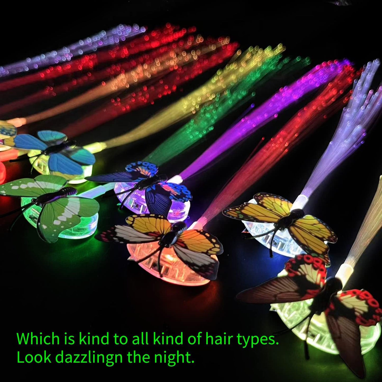 Wukusy LED butterfly hair braid clip in mixed colors, decorative hair accessory for styling and hair decoration.