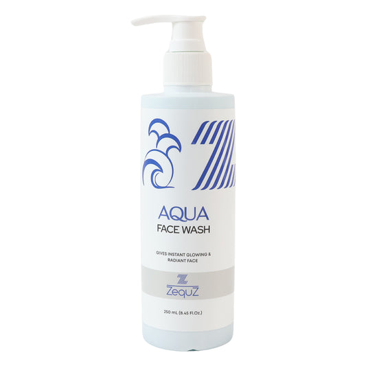 Wukusy Zequz Hydrating Aqua Face Wash bottle, 250ml, for gentle cleansing and hydration in health and beauty skincare.