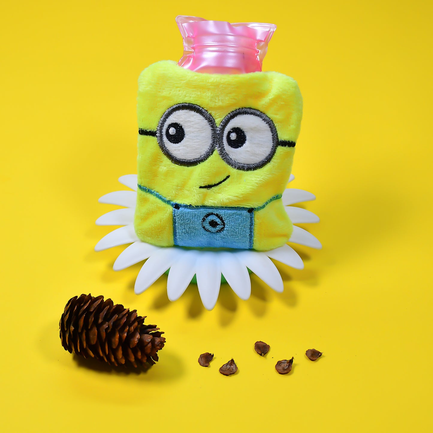 Wukusy 6507 2-eye Minions small hot water bag with cover for pain relief, neck, shoulder, hand, foot warmer, menstrual cramps.