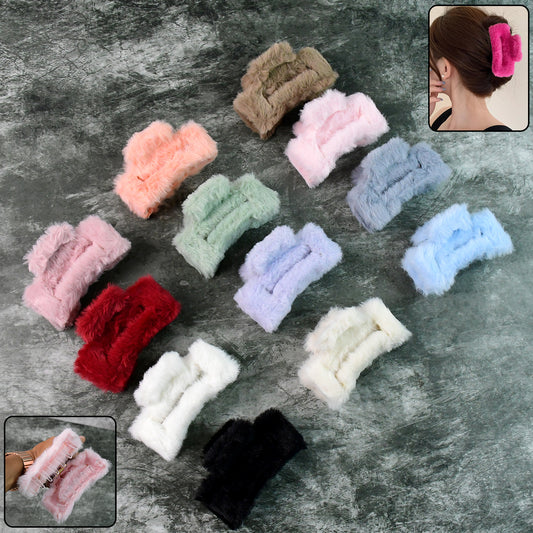 Set of 12 Wukusy soft faux fur hair claw clips in large size, suitable for gentle hair hold and stylish health care use.