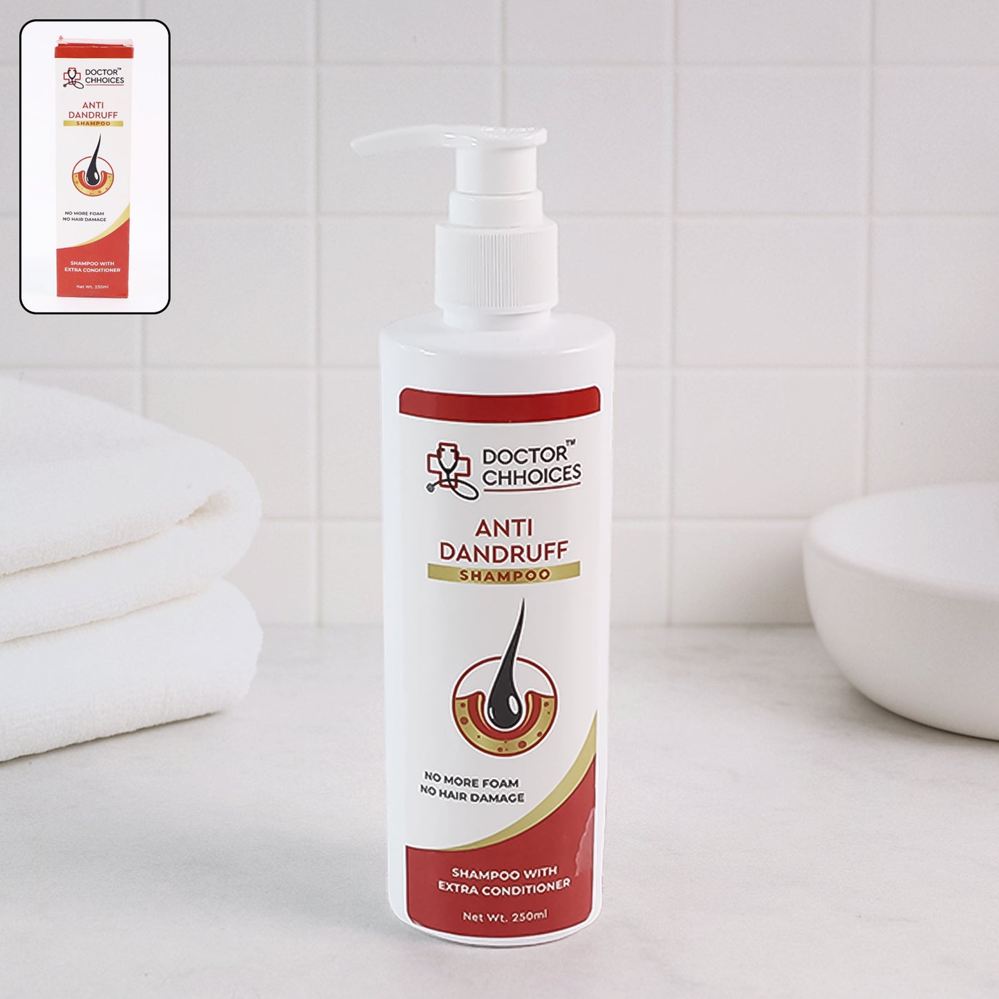 Wukusy Doctor Chhoices Anti-dandruff Shampoo 250ml bottle, showing the label and product packaging for scalp care and dandruff relief.