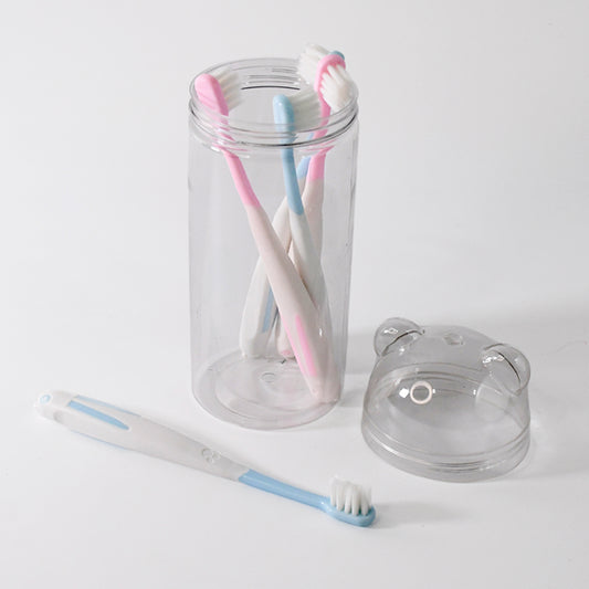 Wukusy travel toothbrush holder with four soft-bristle toothbrushes, compact health care accessory for convenient oral hygiene on the go.