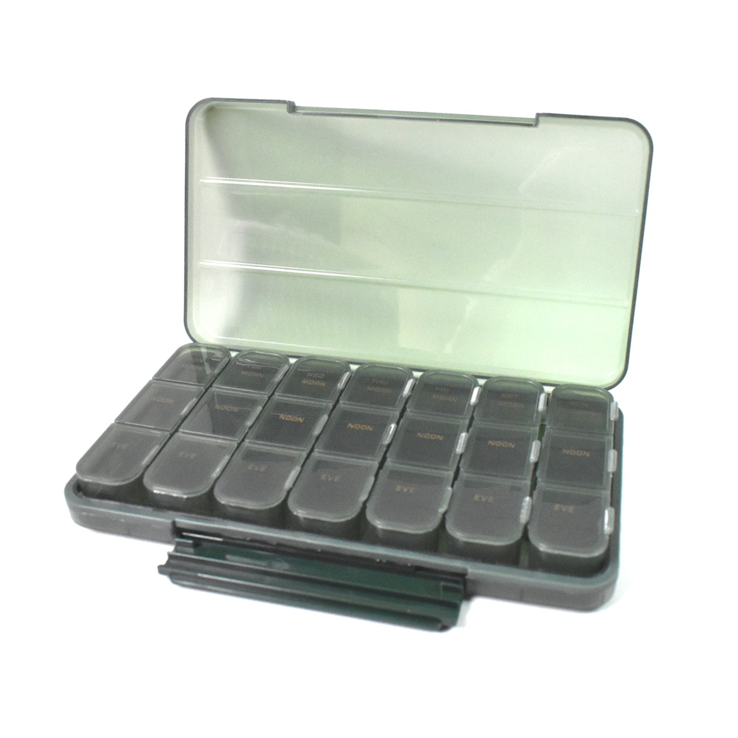 Wukusy portable weekly pill box organizer with 21-grid container for daily medication management, compact health care solution
