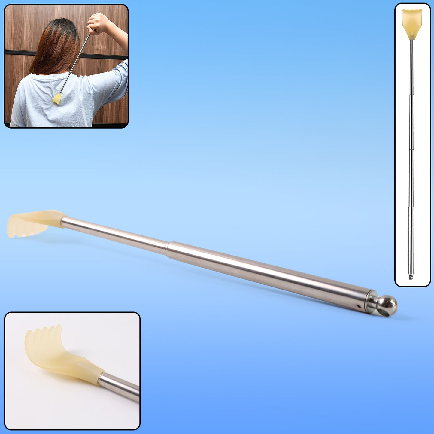 Wukusy telescopic back scratcher with plastic claw for easy reach and skin relief, health care tool, extended length for convenience.