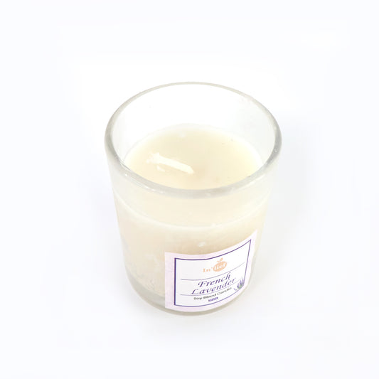 Wukusy Inlief French Lavender soy blend scented candle in glass jar, 50g, showcasing a calming home decor accessory.