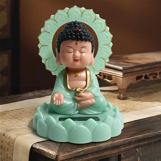 Plastic Solar Powered Sitting Buddha Statue with moving head, ideal for home decor, by Wukusy.