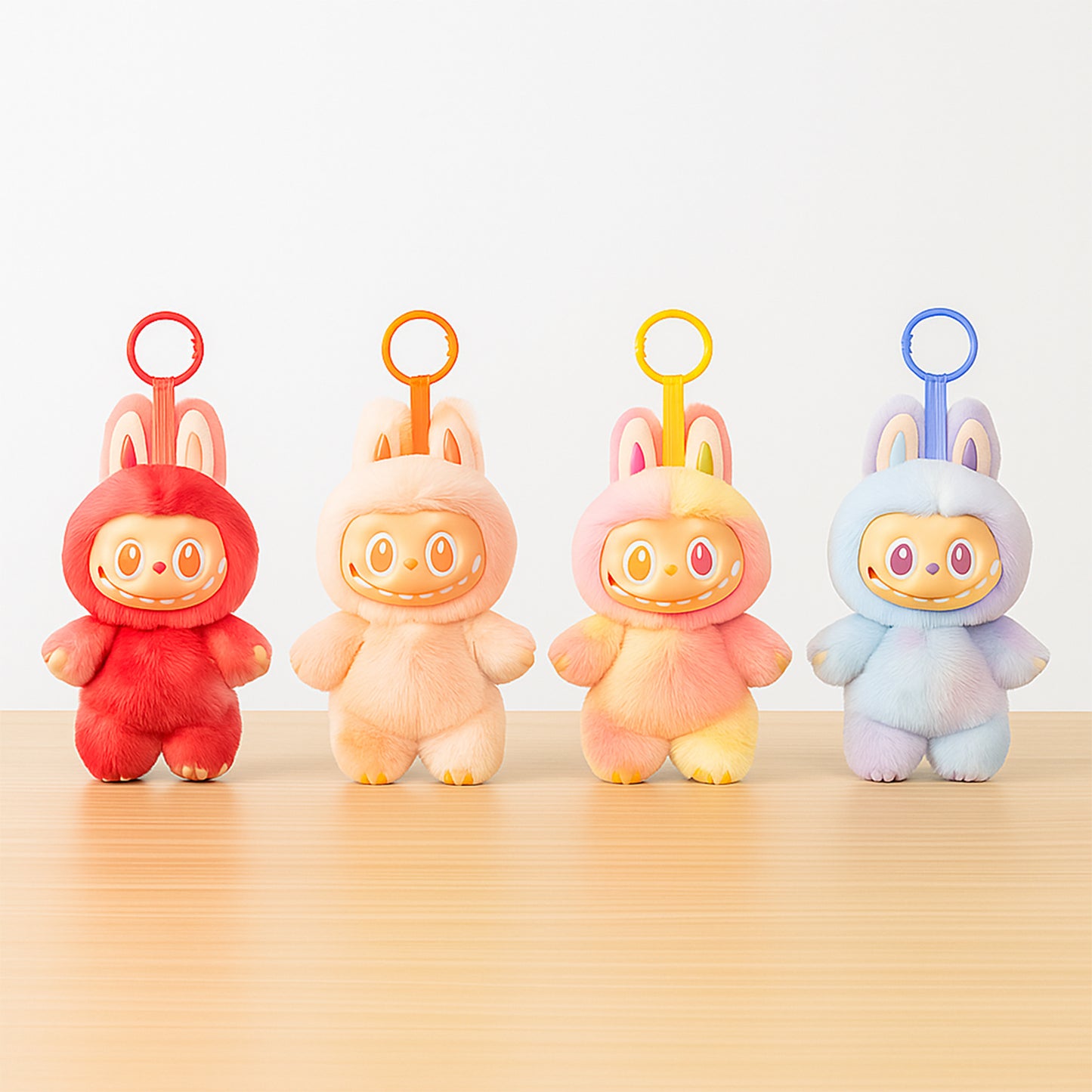 Colorful plush animal cartoon keychain with hook, featuring assorted designs, perfect for home decor and accessories.