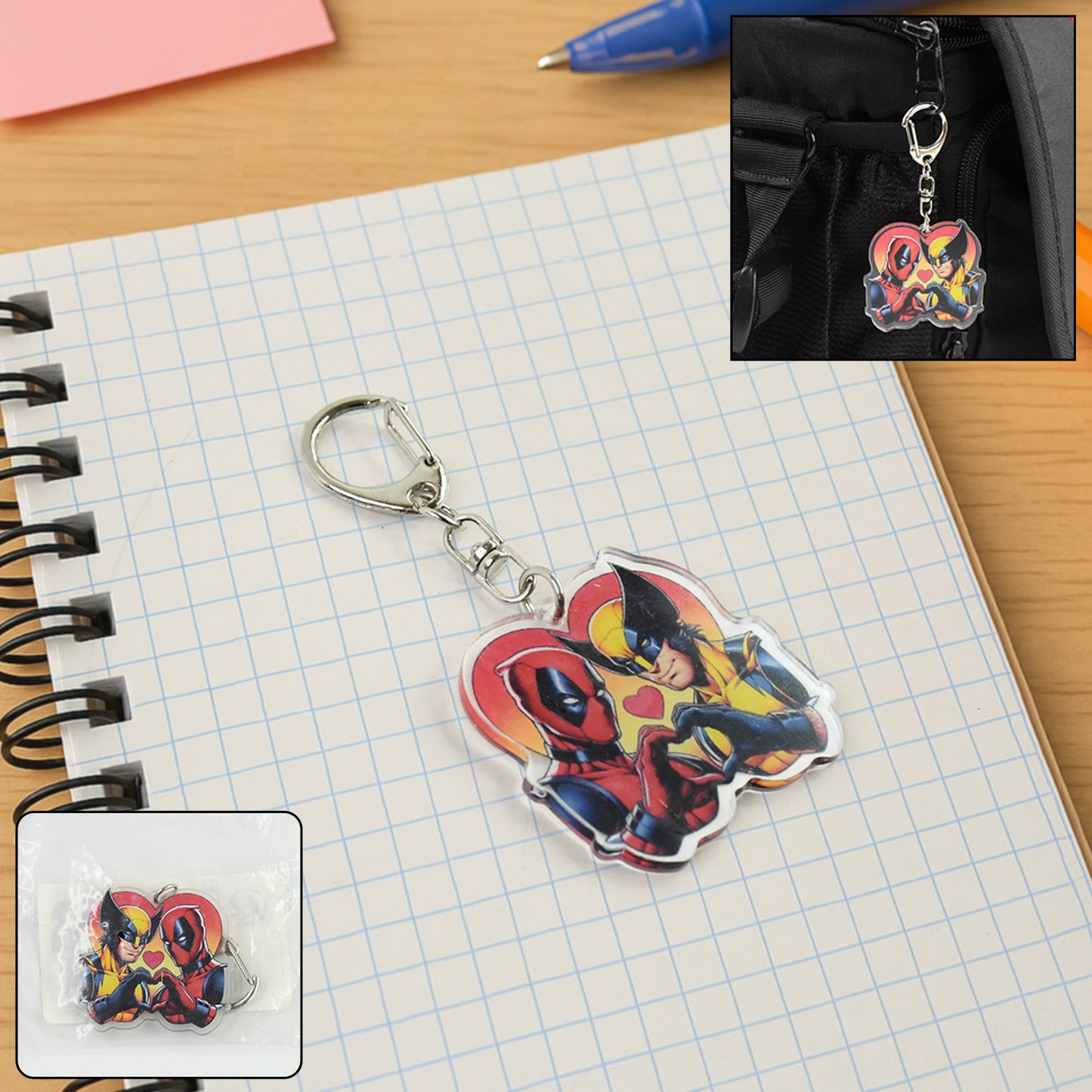 Stylish acrylic cartoon character keychain with metal clip, ideal for home decor or accessories, by Wukusy.