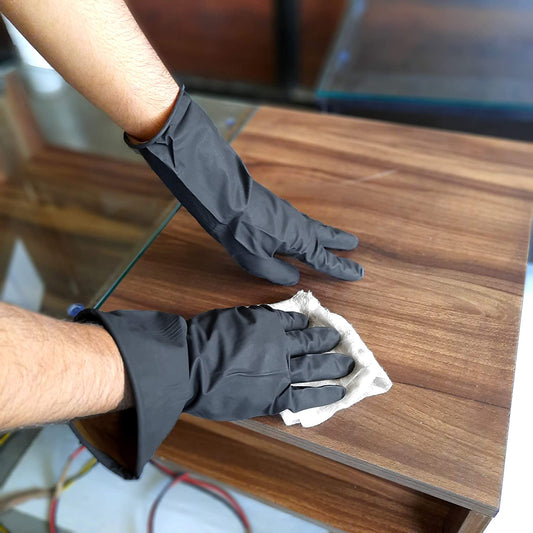 Wukusy multipurpose natural gum rubber reusable cleaning gloves for household chores and home improvement tasks.