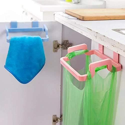 Wukusy plastic garbage bag rack holder for home improvement, mounted on wall with multiple hooks for organizing trash bags.