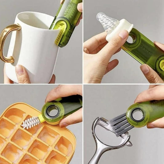 Wukusy 3-in-1 multifunctional cleaning brush for bottles, cups, and lids, ideal for home kitchen cleaning tasks.