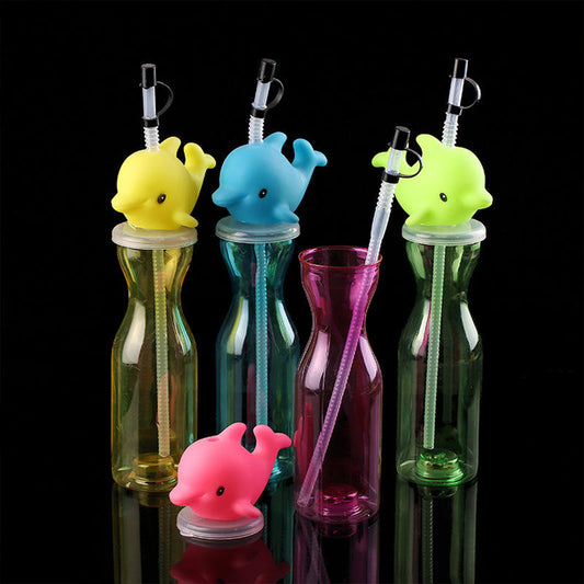 Colorful Wukusy animal-shaped straw sipper bottle for kids, perfect as birthday return gifts, with vibrant multicolor design.