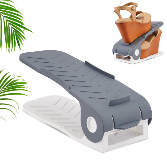 Wukusy adjustable plastic shoe organizer with multiple slots, portable space-saving shoe rack for home storage.