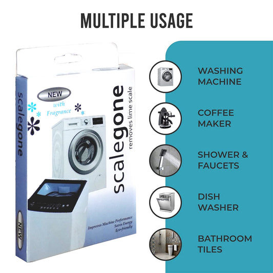 Wukusy 1356 Washing Machine Scalegon Powder for tub cleaning, 100g, used to remove limescale and improve machine performance.