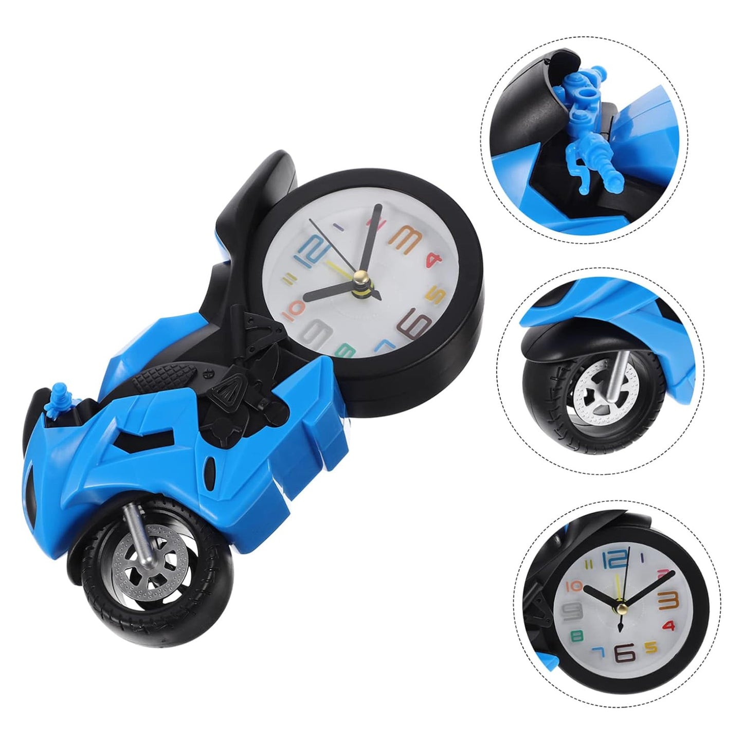 Wukusy retro motorcycle alarm clock with motorbike engine design, ideal as desktop decor and kids' gift, stylish home improvement accessory.