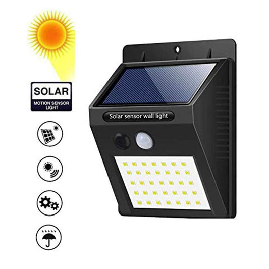 Black Wukusy 213 Solar Security LED Night Light with 20 LEDs for outdoor garden wall and home security illumination.