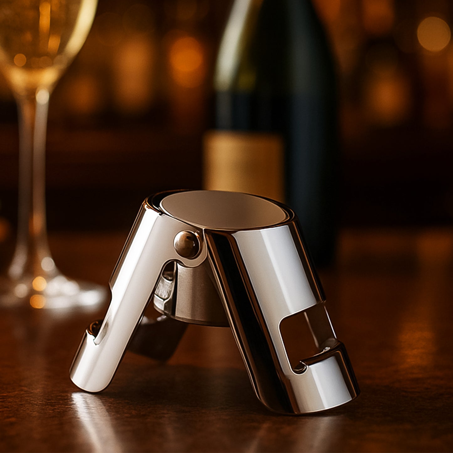 Wukusy stainless steel champagne bottle stopper, large size and sealed design, ideal for preserving sparkling wine.