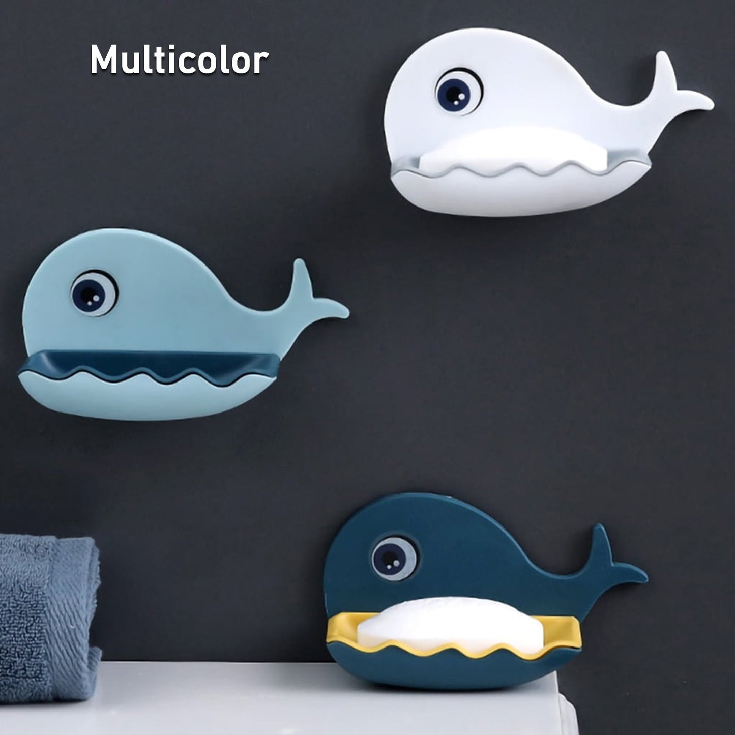 Wukusy fish-shaped double layer waterproof wall-mounted soap holder rack for bathroom shower and kitchen walls.