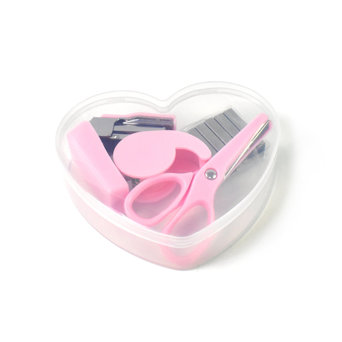 Wukusy mini office stationery set with stapler, scissors, paper clips, tape dispenser, transparent tape, and staples for home improvement.